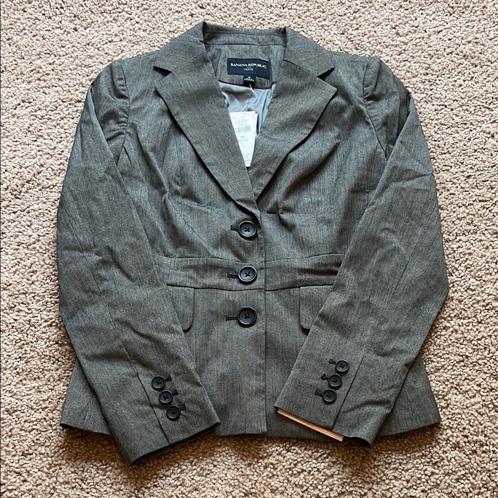 NWT Banana Republic Factory Gray Blazer Womens Size 0 Petite